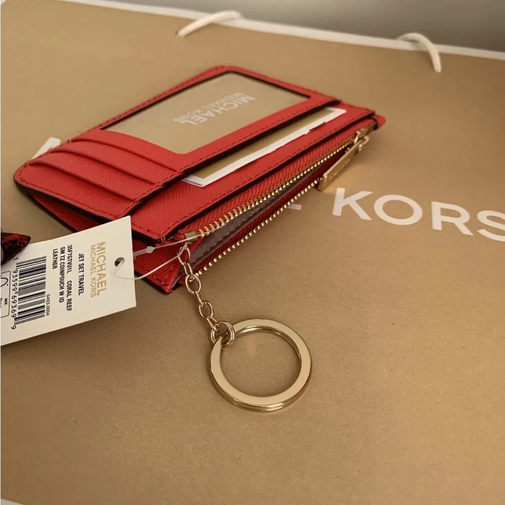 Michael Kors Vibrant Orange Coin Pouch with ID Holder - Picture 3 of 5